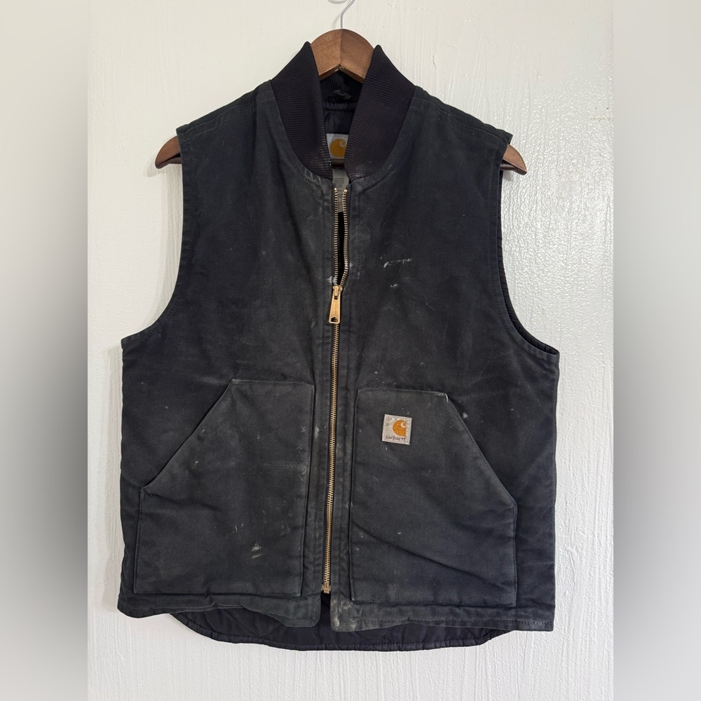 Carhartt Black Arctic Quilt Lined Duck Canvas Vest Full Zip Men's Med Black V01